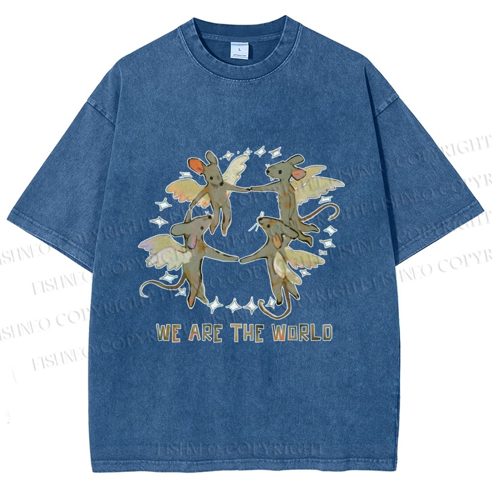 Unisex Rats We Are the World Printed Washed Tee