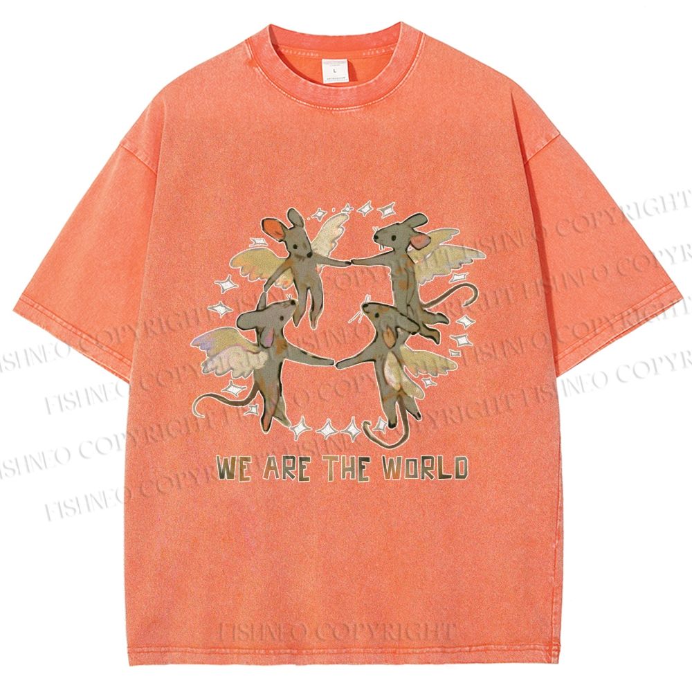 Unisex Rats We Are the World Printed Washed Tee