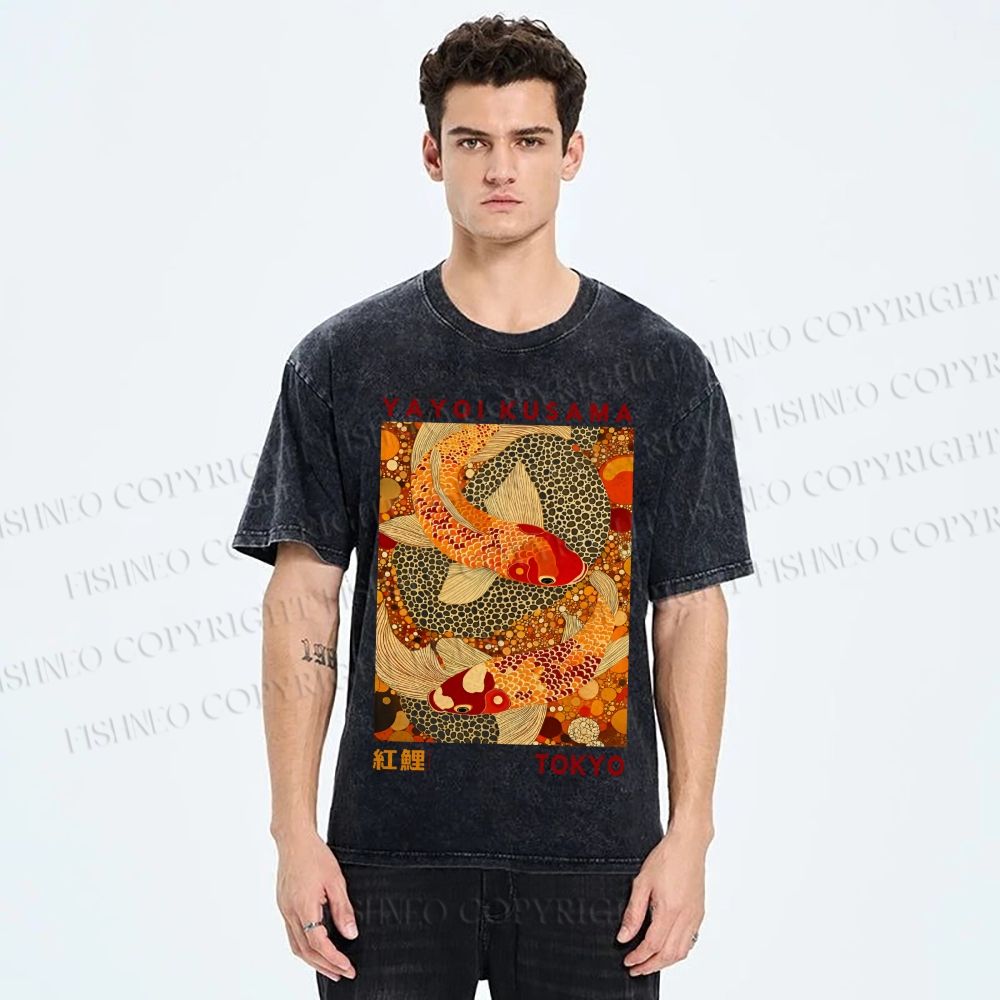 Unisex Yayoi Kusama Japanese Koi Fish Printed Washed Tee