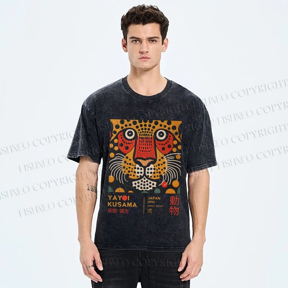 Unisex Yayoi Kusama Tiger Printed Washed Tee