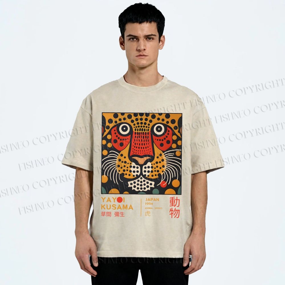 Unisex Yayoi Kusama Tiger Printed Washed Tee