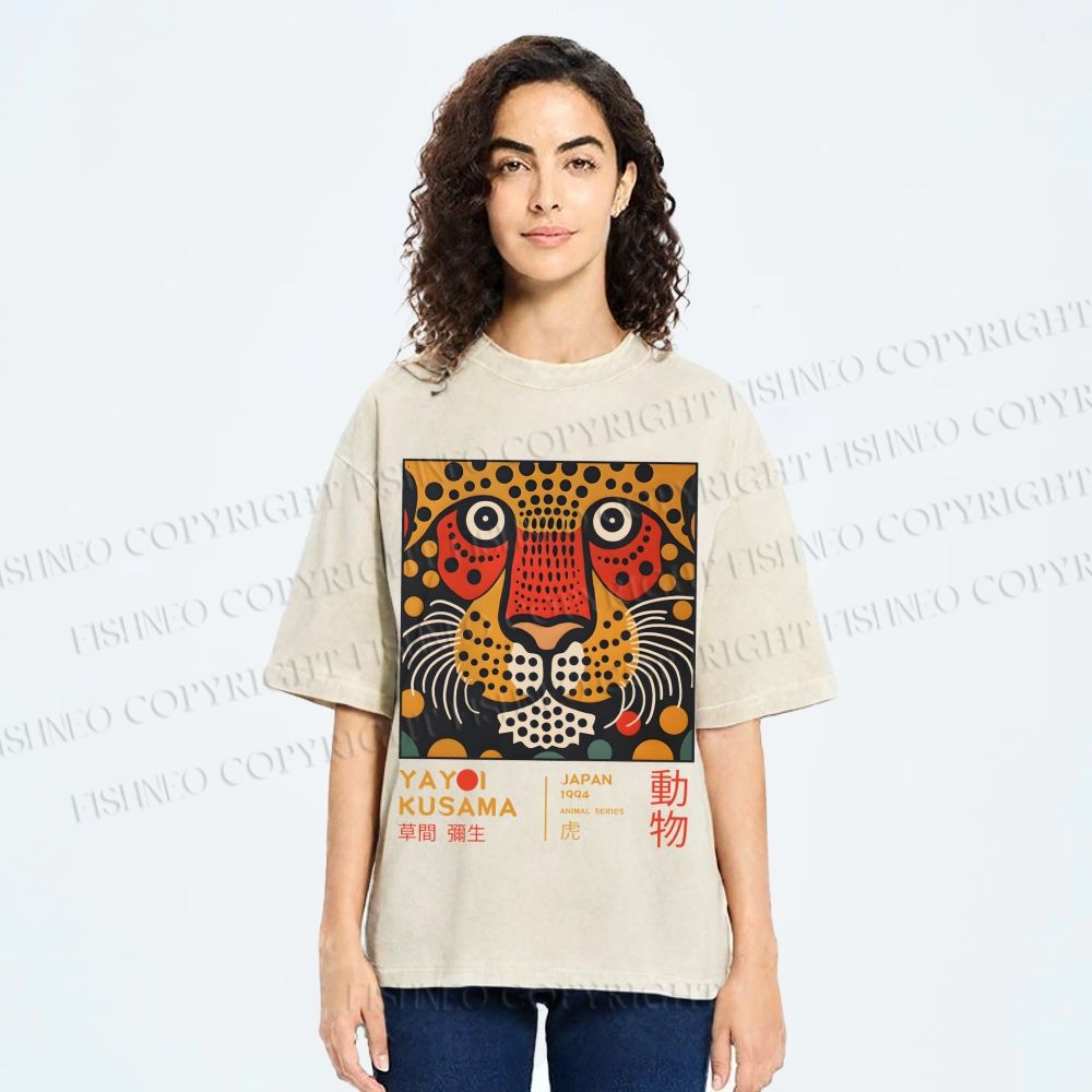 Unisex Yayoi Kusama Tiger Printed Washed Tee