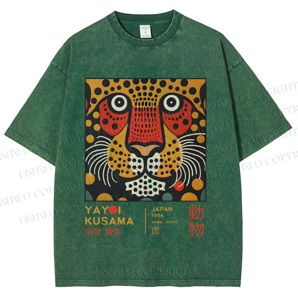 Unisex Yayoi Kusama Tiger Printed Washed Tee