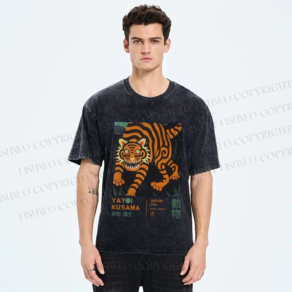 Unisex Yayoi Kusama Weird Tiger Printed Washed Tee