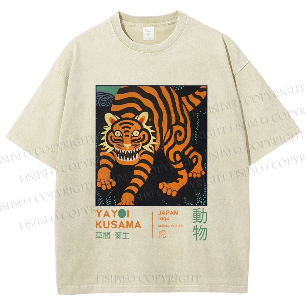 Unisex Yayoi Kusama Weird Tiger Printed Washed Tee