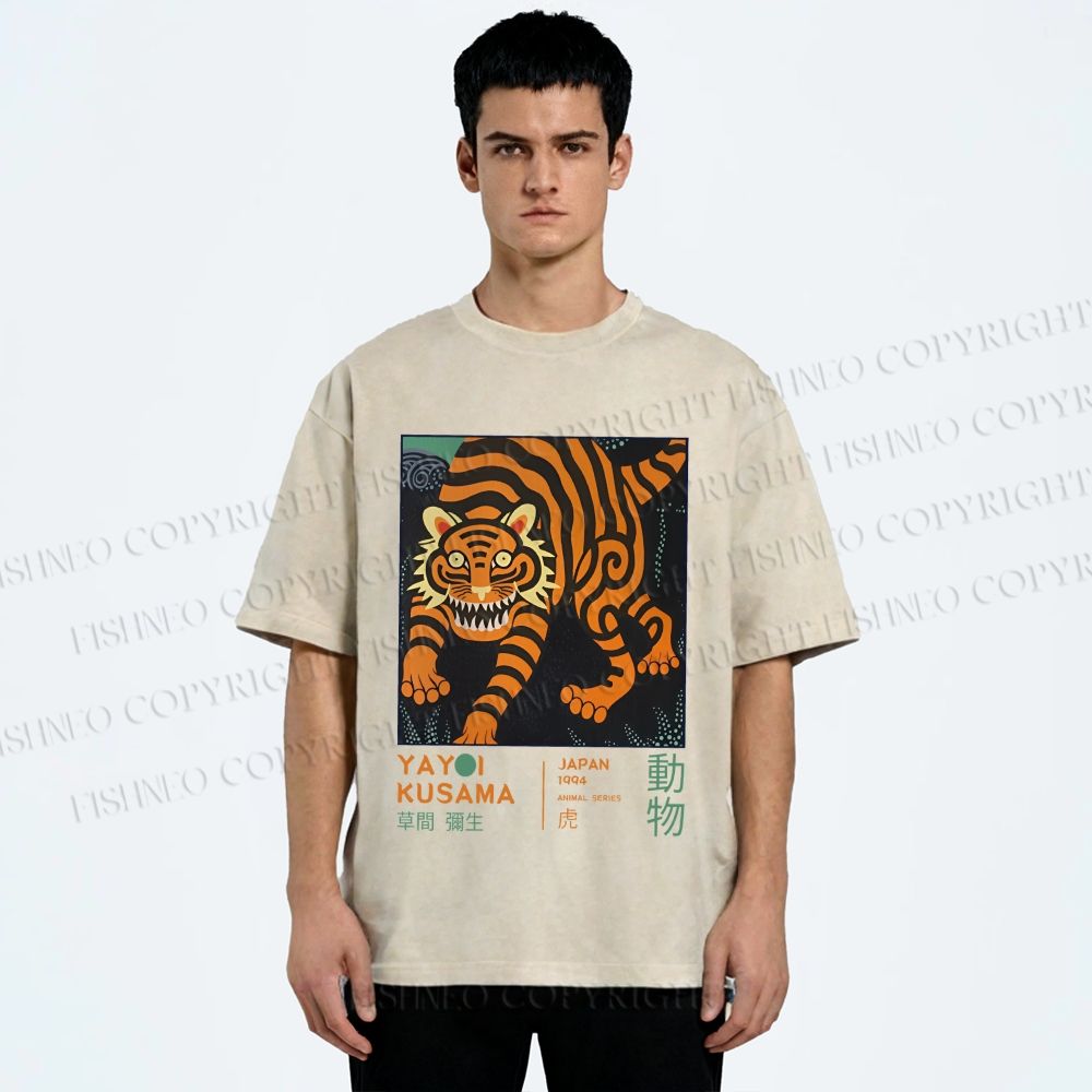 Unisex Yayoi Kusama Weird Tiger Printed Washed Tee