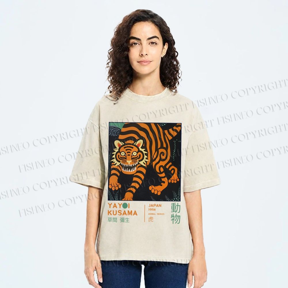 Unisex Yayoi Kusama Weird Tiger Printed Washed Tee