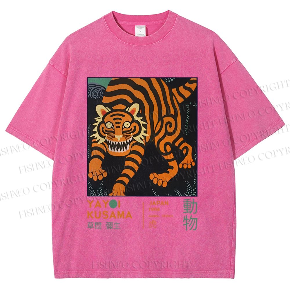 Unisex Yayoi Kusama Weird Tiger Printed Washed Tee