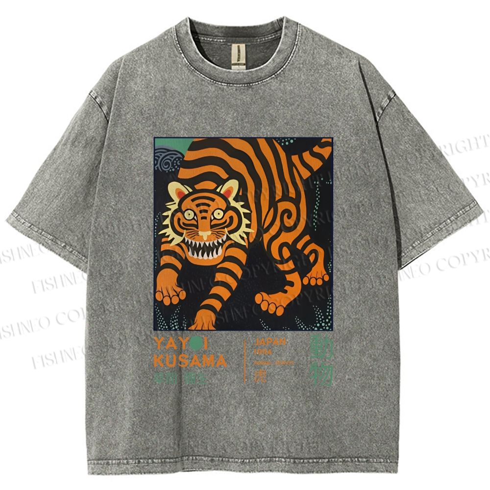 Unisex Yayoi Kusama Weird Tiger Printed Washed Tee