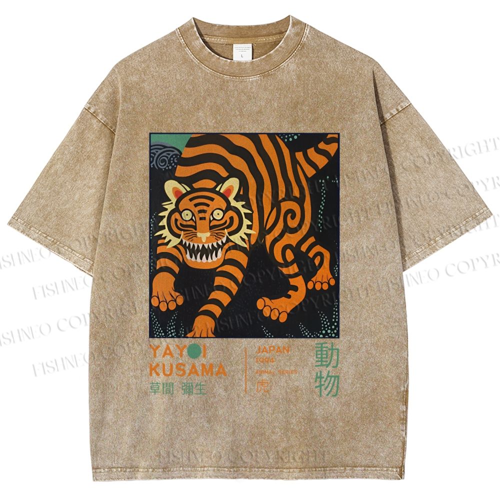 Unisex Yayoi Kusama Weird Tiger Printed Washed Tee