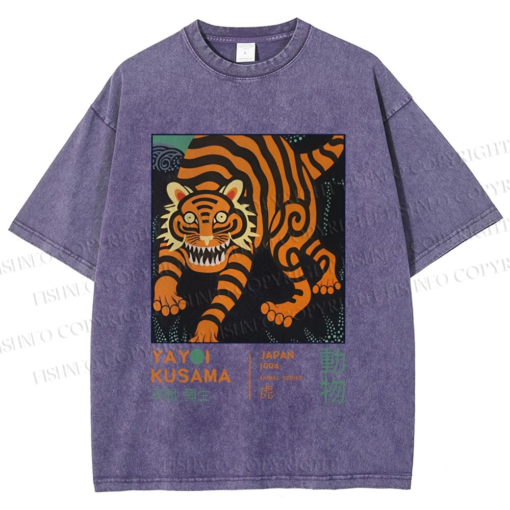 Unisex Yayoi Kusama Weird Tiger Printed Washed Tee
