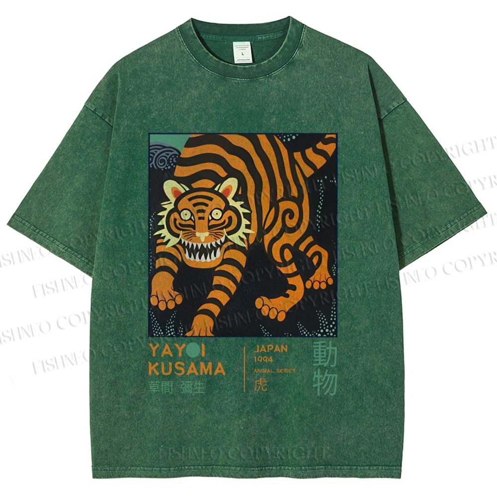 Unisex Yayoi Kusama Weird Tiger Printed Washed Tee
