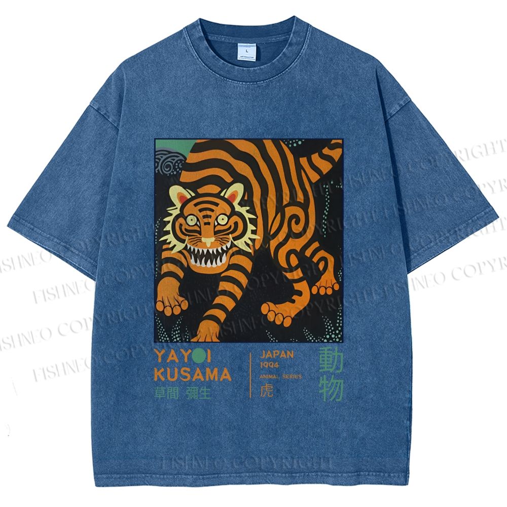 Unisex Yayoi Kusama Weird Tiger Printed Washed Tee