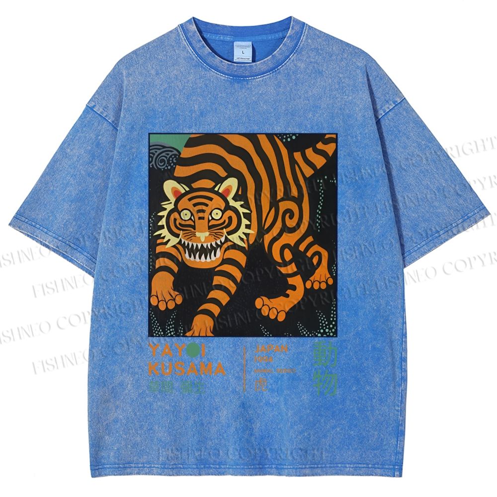 Unisex Yayoi Kusama Weird Tiger Printed Washed Tee
