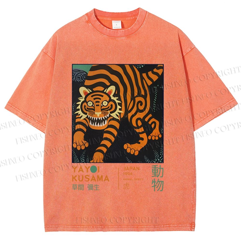 Unisex Yayoi Kusama Weird Tiger Printed Washed Tee