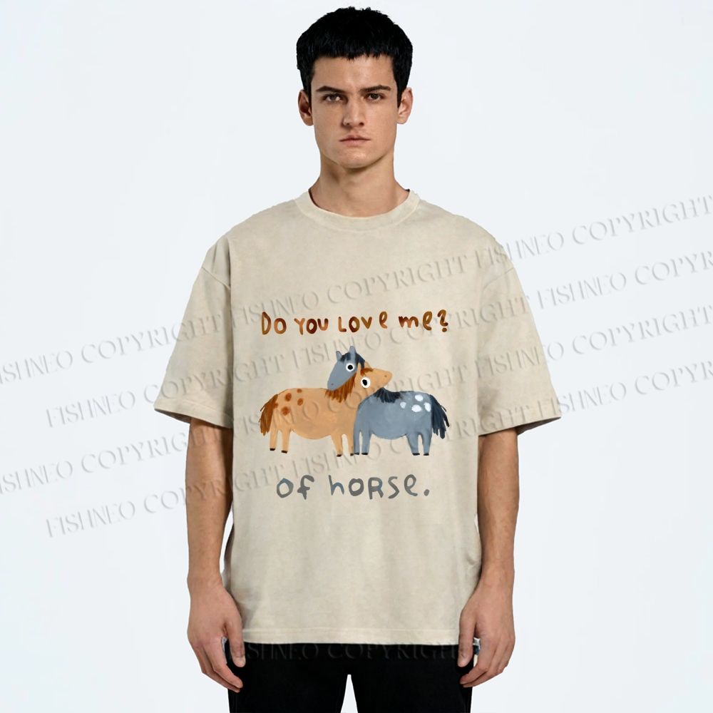 Unisex Of Horse Love You Printed Washed Tee