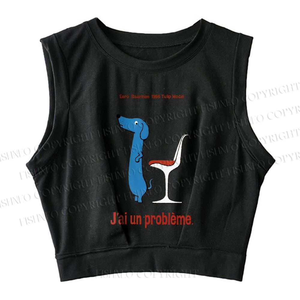 Dachshund Dog Tulip Chair Sleeveless Crop Tops