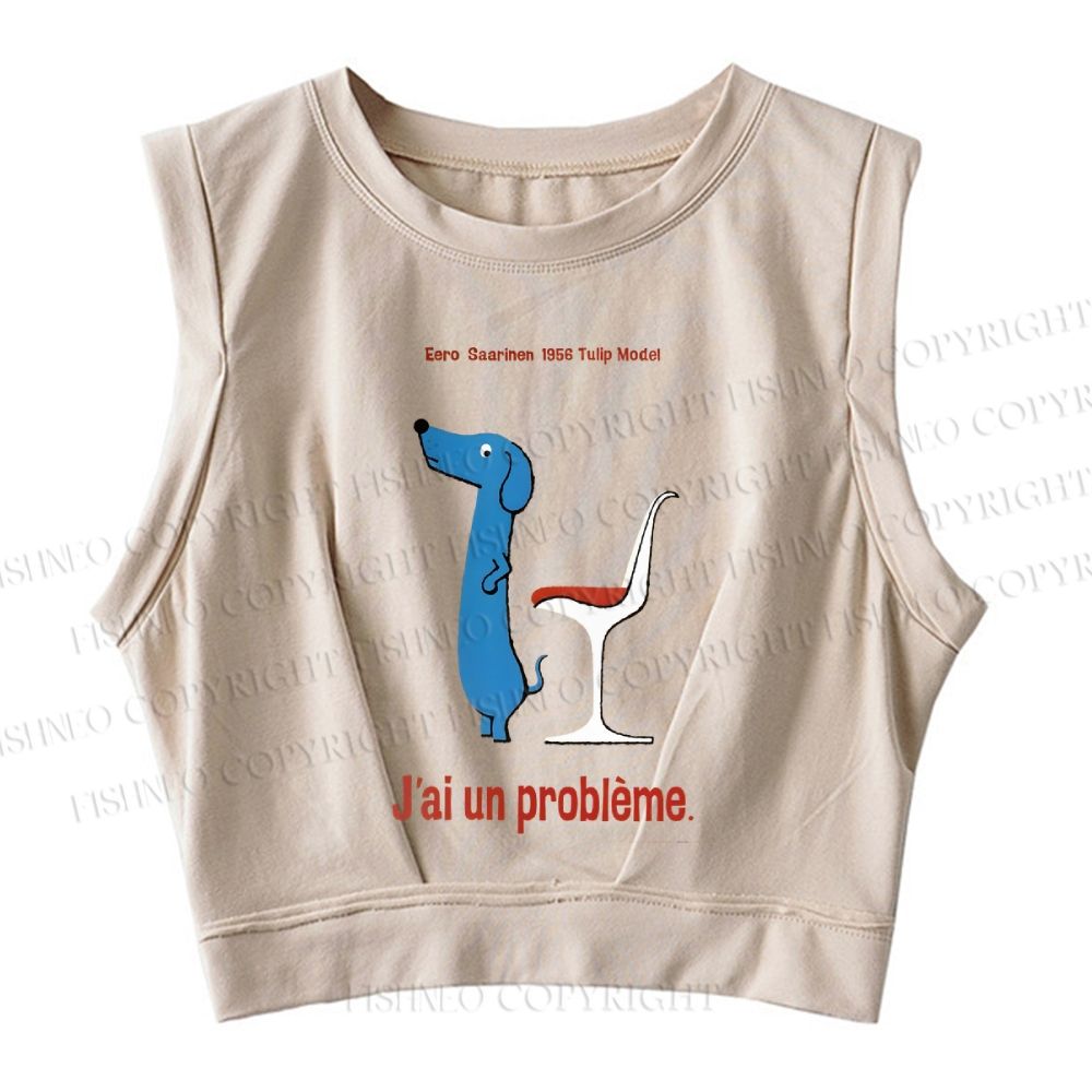 Dachshund Dog Tulip Chair Sleeveless Crop Tops