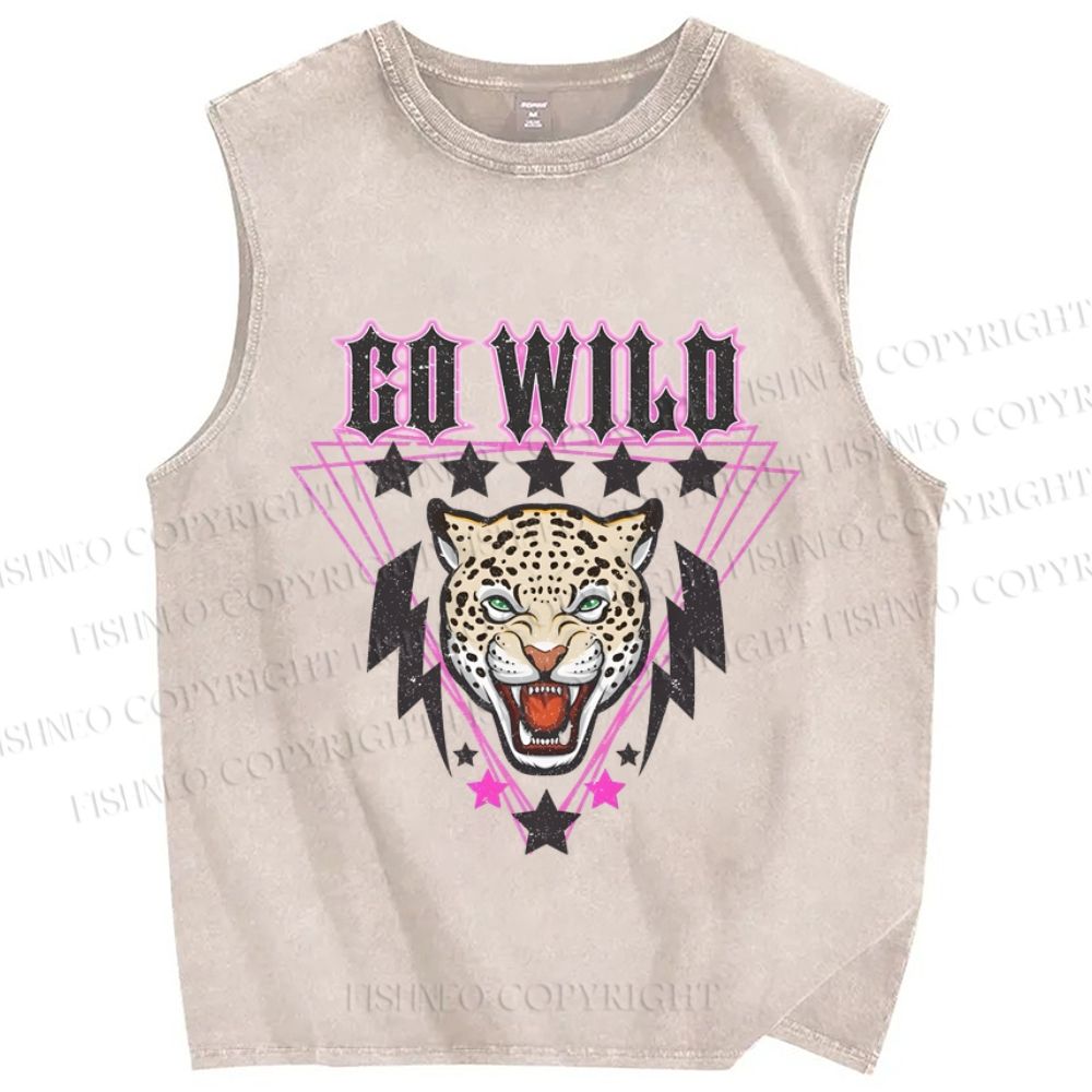 Unisex Go Wild Tiger Printed Washed Tank Top