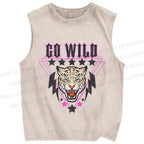 Unisex Go Wild Tiger Printed Washed Tank Top