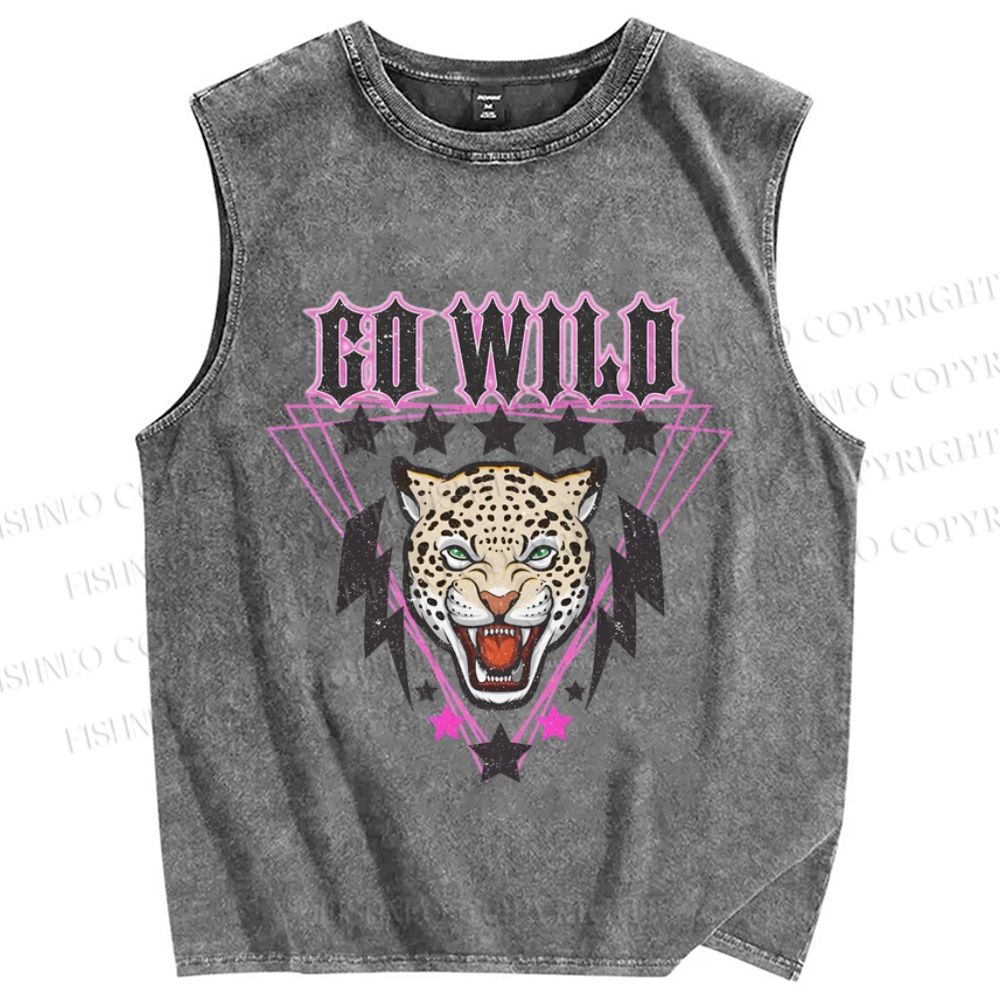 Unisex Go Wild Tiger Printed Washed Tank Top