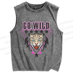 Unisex Go Wild Tiger Printed Washed Tank Top