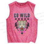 Unisex Go Wild Tiger Printed Washed Tank Top