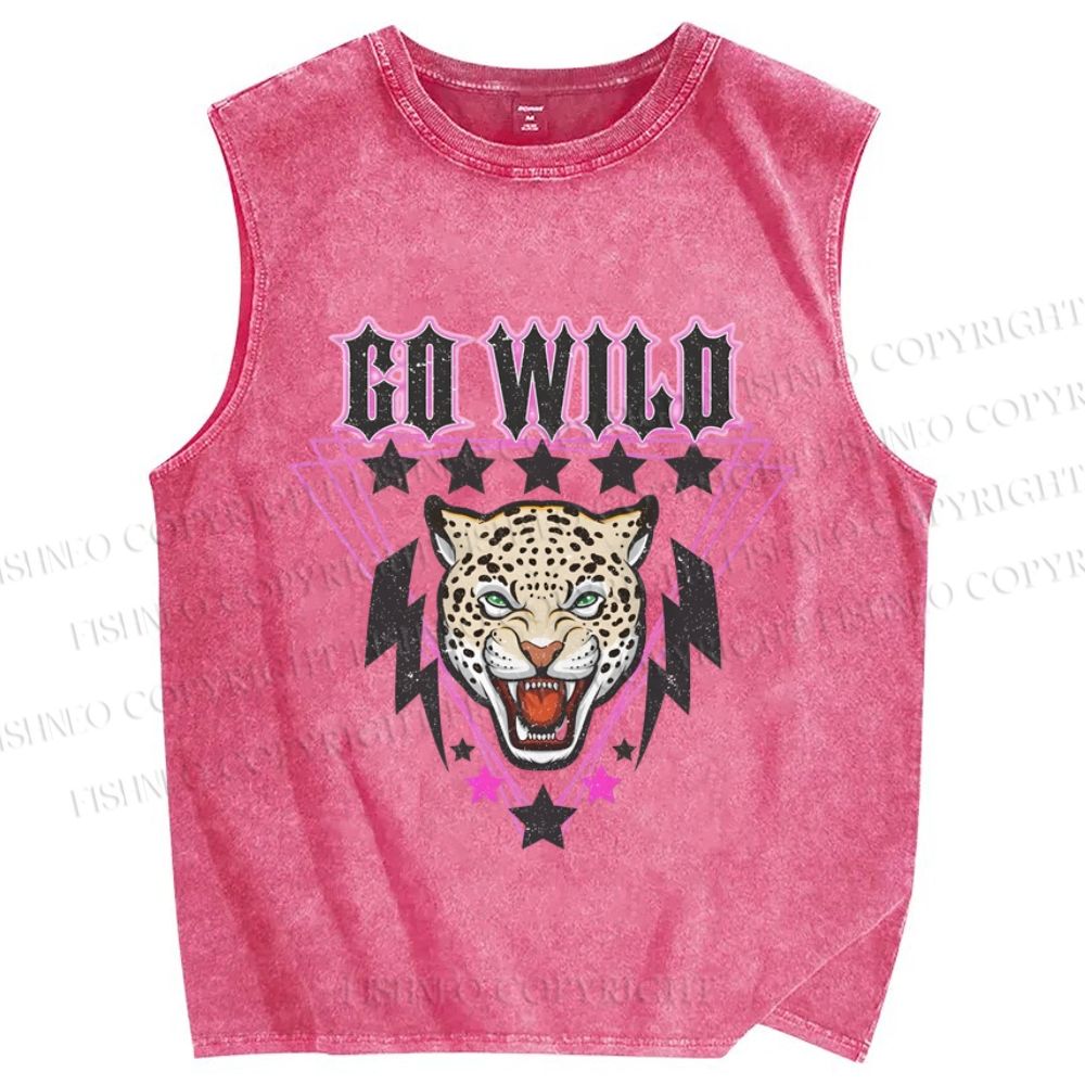 Unisex Go Wild Tiger Printed Washed Tank Top