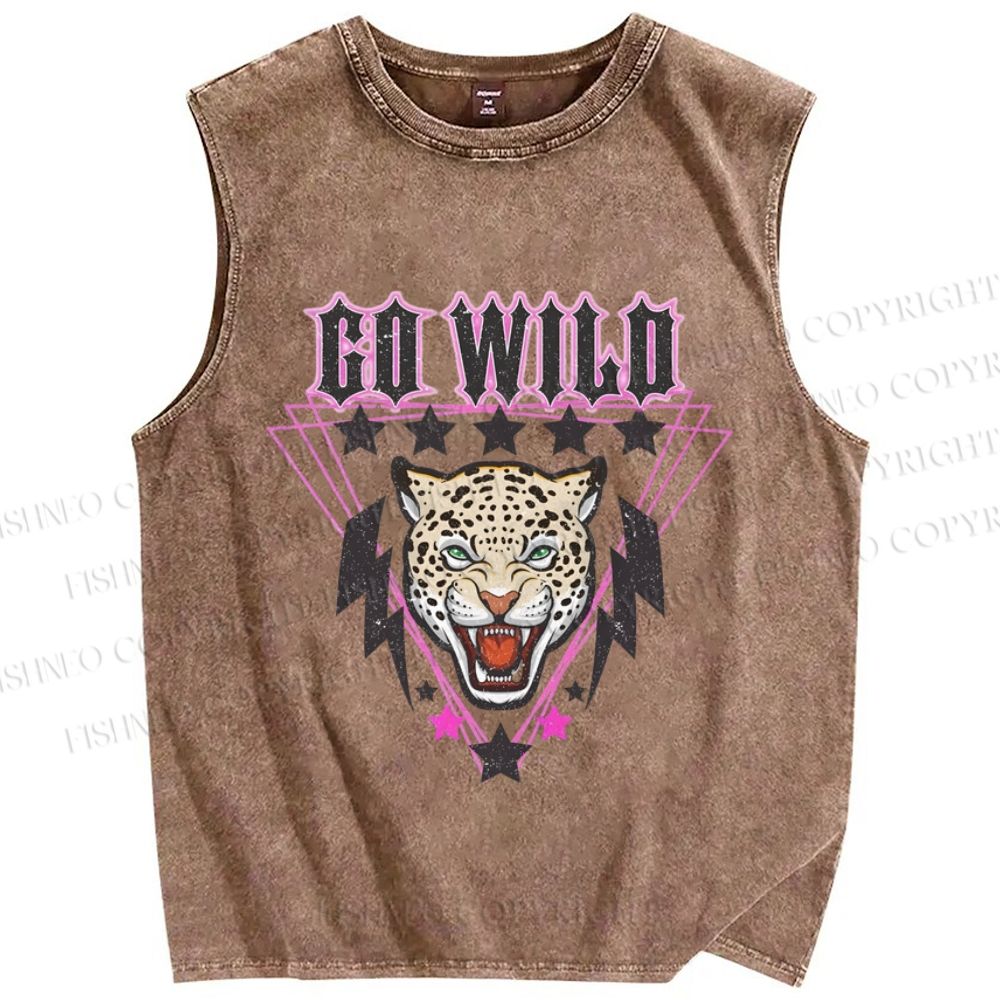 Unisex Go Wild Tiger Printed Washed Tank Top