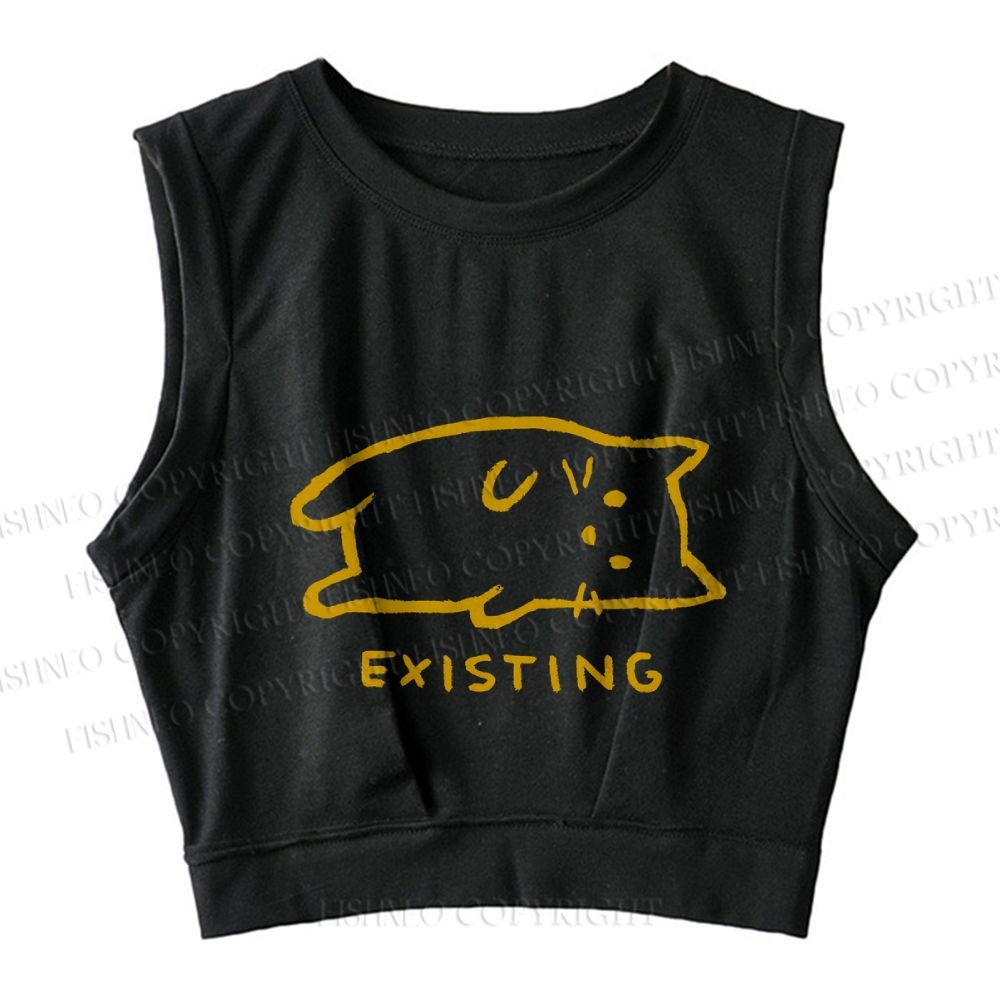 Laying Cat Existing Sleeveless Crop Tops