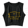 Laying Cat Existing Sleeveless Crop Tops