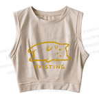 Laying Cat Existing Sleeveless Crop Tops