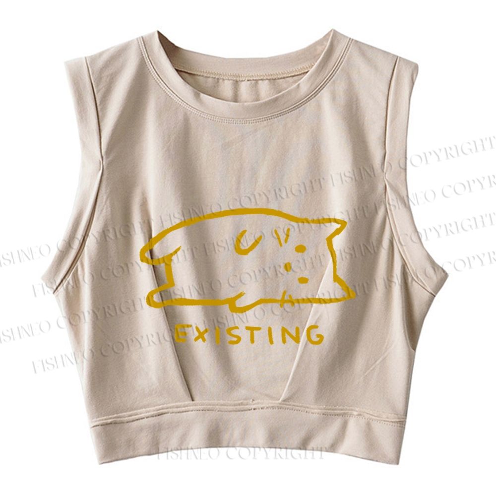 Laying Cat Existing Sleeveless Crop Tops