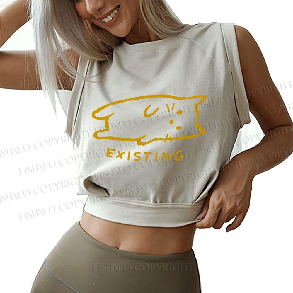 Laying Cat Existing Sleeveless Crop Tops