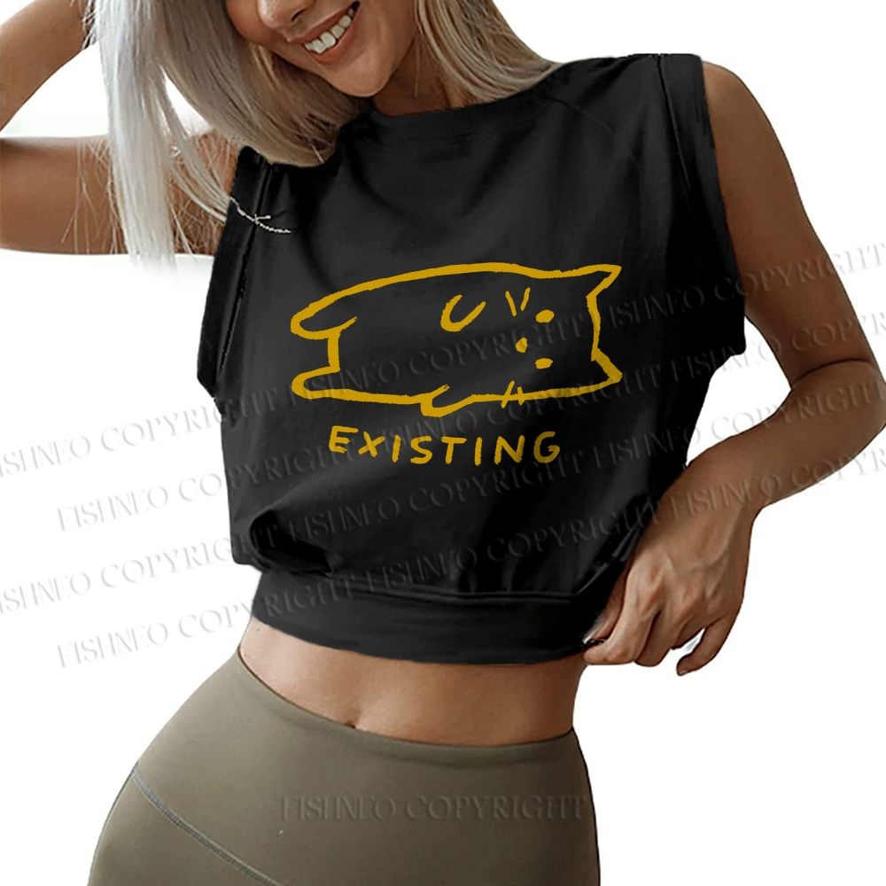 Laying Cat Existing Sleeveless Crop Tops