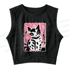 Pink Cat Sleeveless Crop Tops