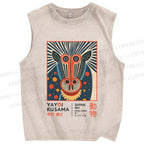 Unisex Yayoi Kusama Artistic Monkey Printed Washed Tank Top