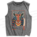 Unisex Yayoi Kusama Artistic Monkey Printed Washed Tank Top