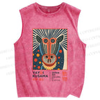 Unisex Yayoi Kusama Artistic Monkey Printed Washed Tank Top
