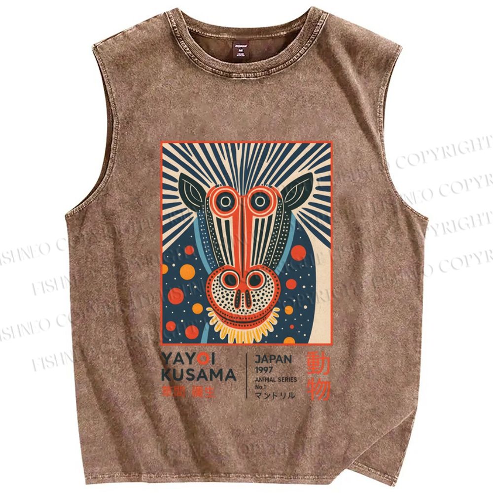 Unisex Yayoi Kusama Artistic Monkey Printed Washed Tank Top