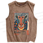 Unisex Yayoi Kusama Artistic Monkey Printed Washed Tank Top
