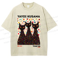 Unisex Yayoi Kusama Black Cats With Dots Printed Washed Tee