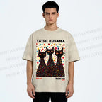 Unisex Yayoi Kusama Black Cats With Dots Printed Washed Tee