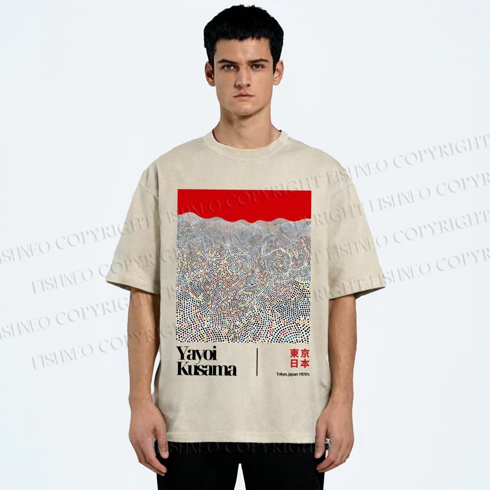 Unisex Yayoi Kusama Dots Printed Washed Tee