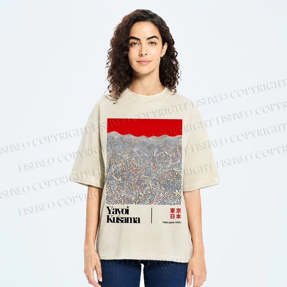 Unisex Yayoi Kusama Dots Printed Washed Tee