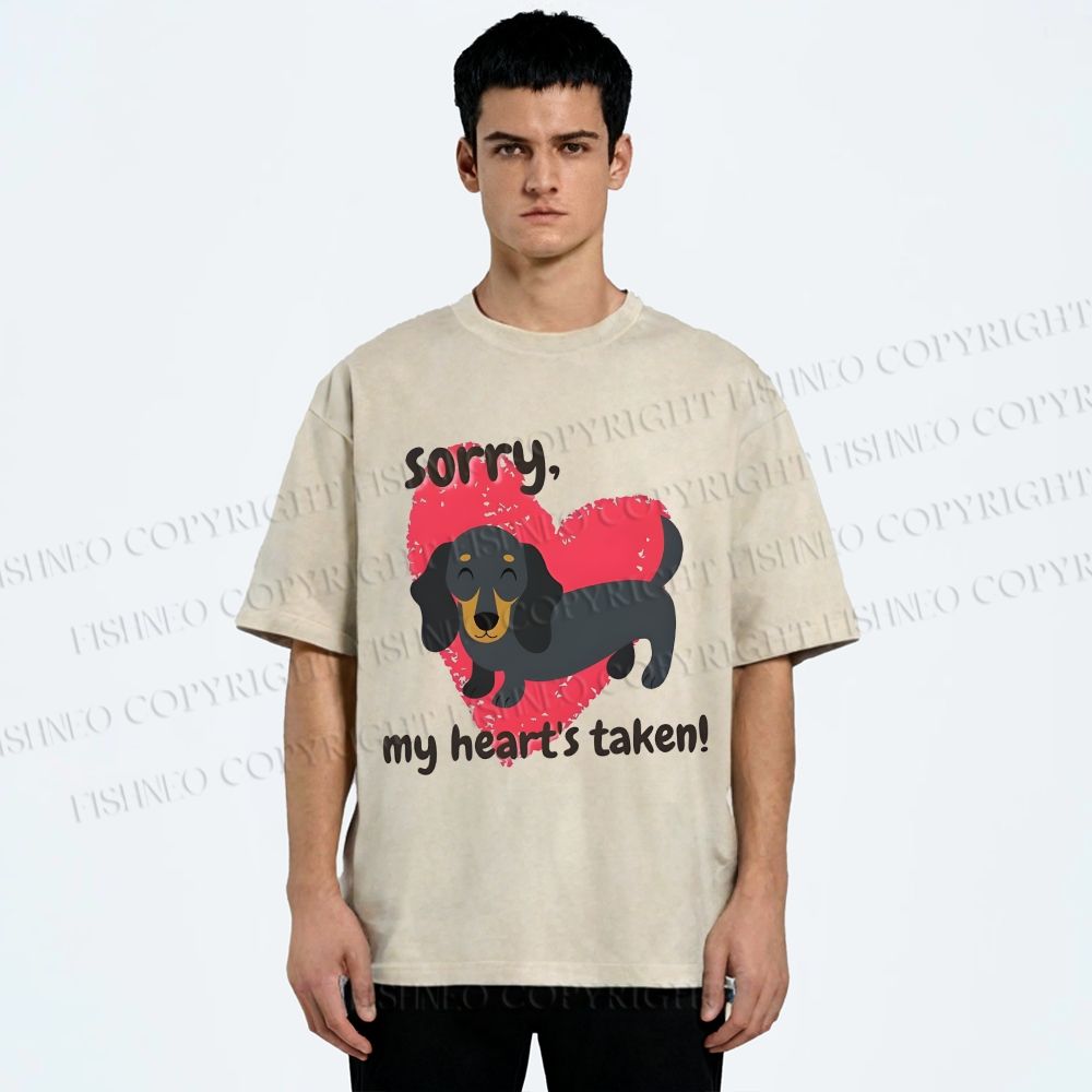 Unisex Sorry My Heart't Taken Dog Printed Washed Tee