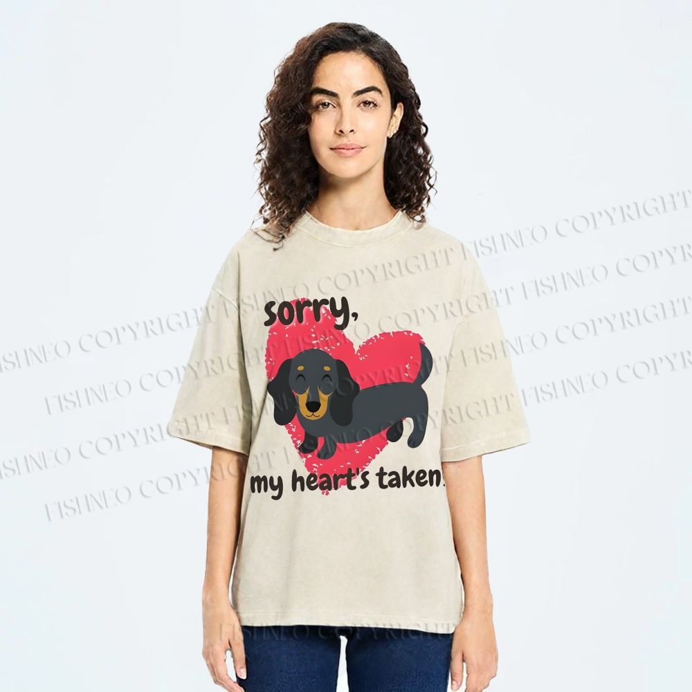 Unisex Sorry My Heart't Taken Dog Printed Washed Tee