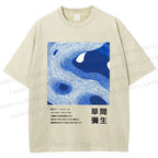 Unisex Yayoi Kusama Blue Wave Printed Washed Tee
