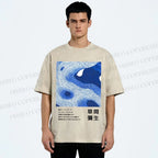 Unisex Yayoi Kusama Blue Wave Printed Washed Tee