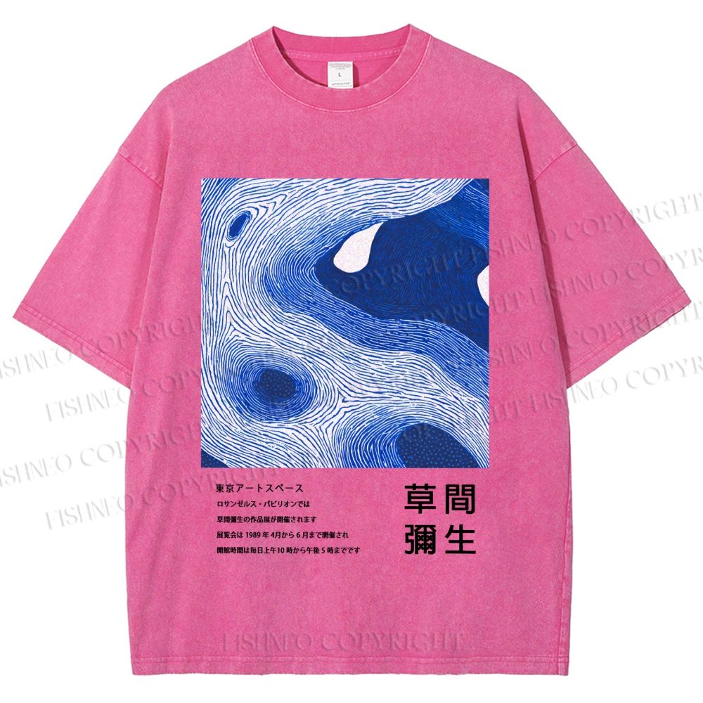 Unisex Yayoi Kusama Blue Wave Printed Washed Tee